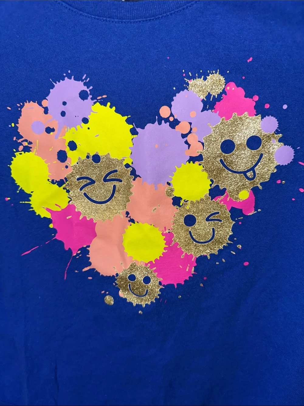 Girls' Blue Long-Sleeve Smile Heart Graphic Tee